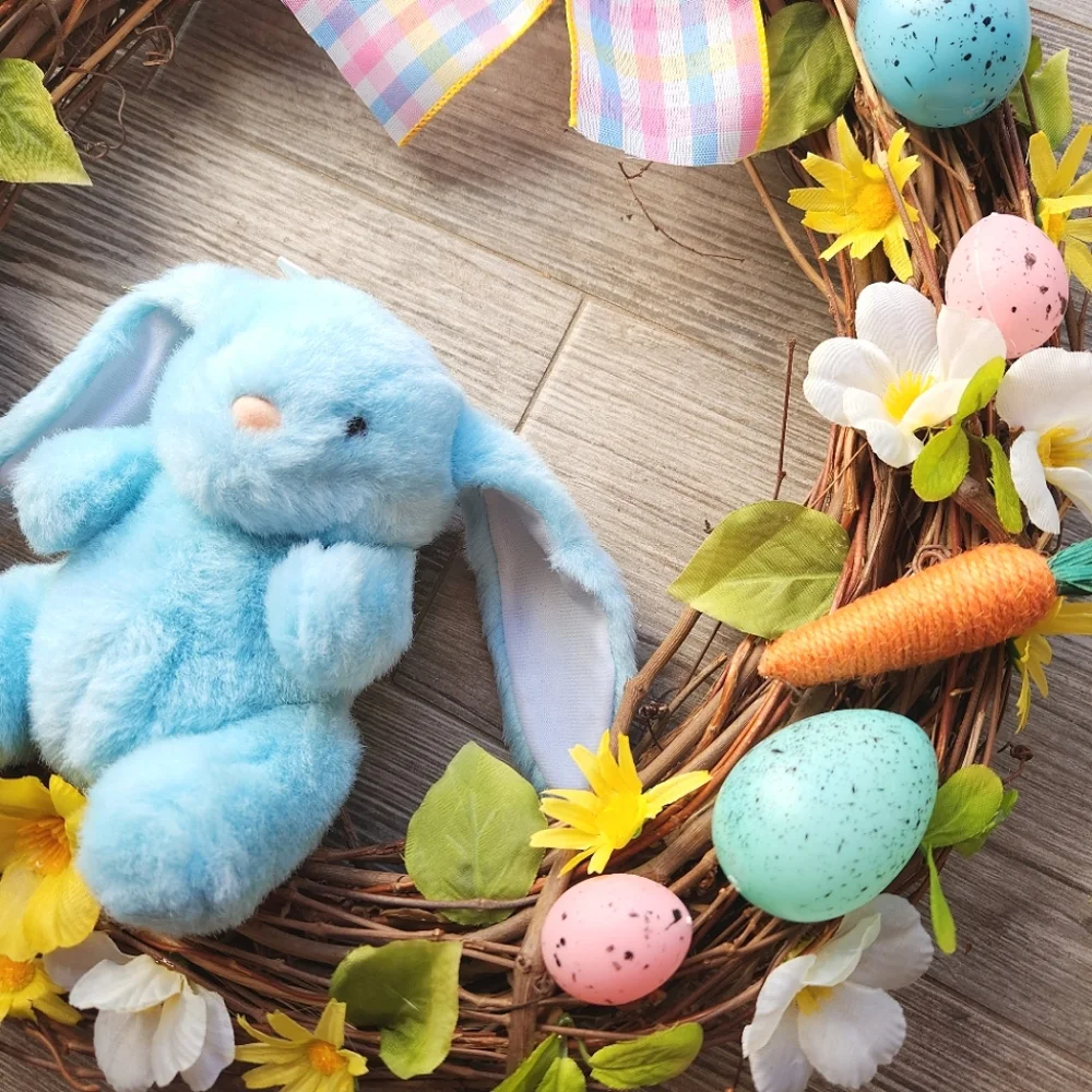 Festive Easter Bunny Grapevine Spring Easter Wreath - Picture 7 of 9